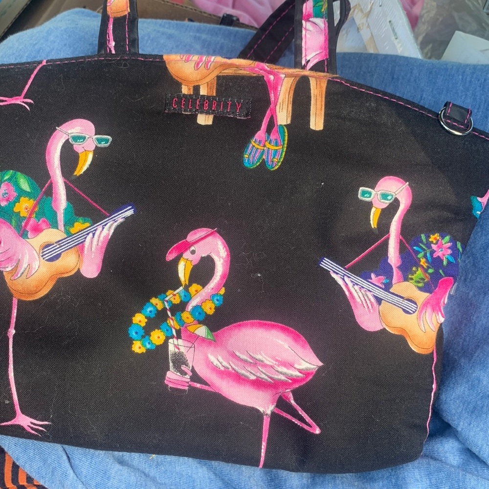 Celebrity two piece pink flamingo cosmetic bag